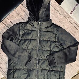 Old Navy Black Quilted Hoodie with Knit Sleeves